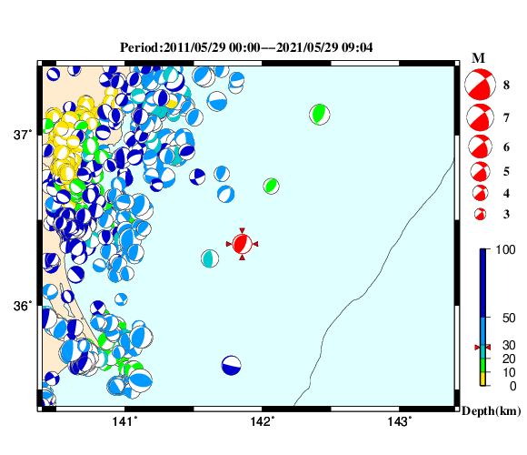 過去に起きた地震の初動発震機構解