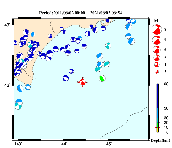 過去に起きた地震の初動発震機構解