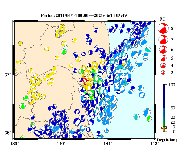 過去に起きた地震の初動発震機構解