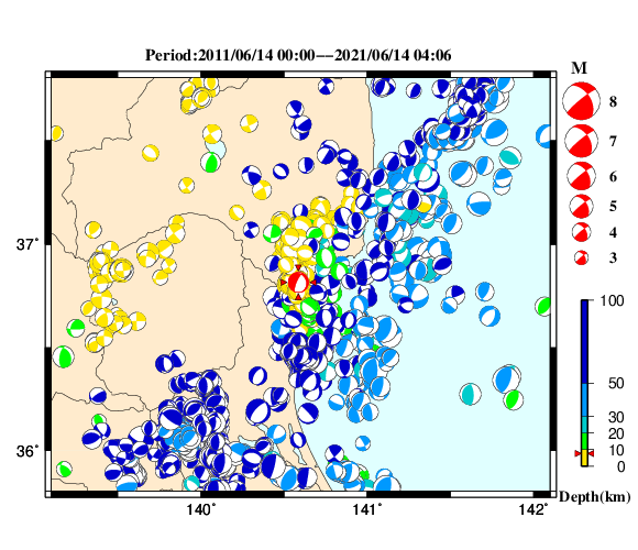 過去に起きた地震の初動発震機構解