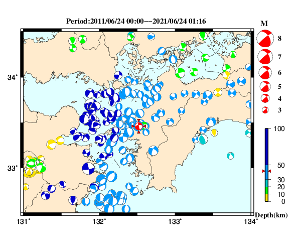 過去に起きた地震の初動発震機構解
