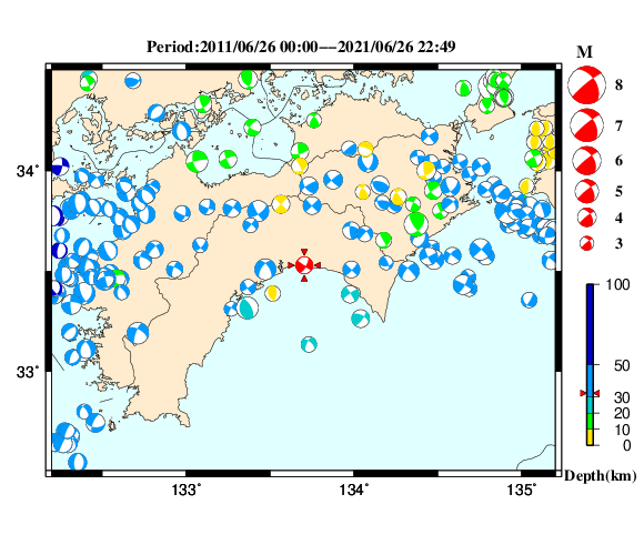 過去に起きた地震の初動発震機構解