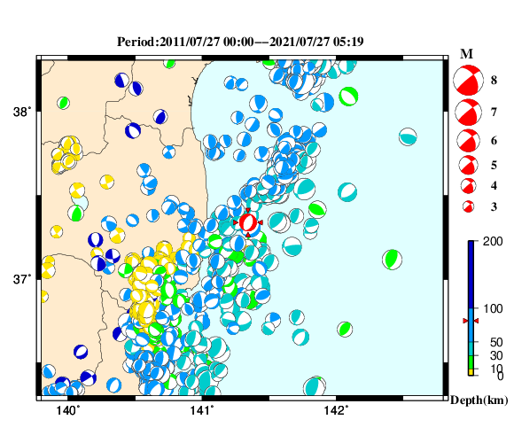 過去に起きた地震の初動発震機構解