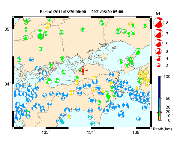 過去に起きた地震の初動発震機構解