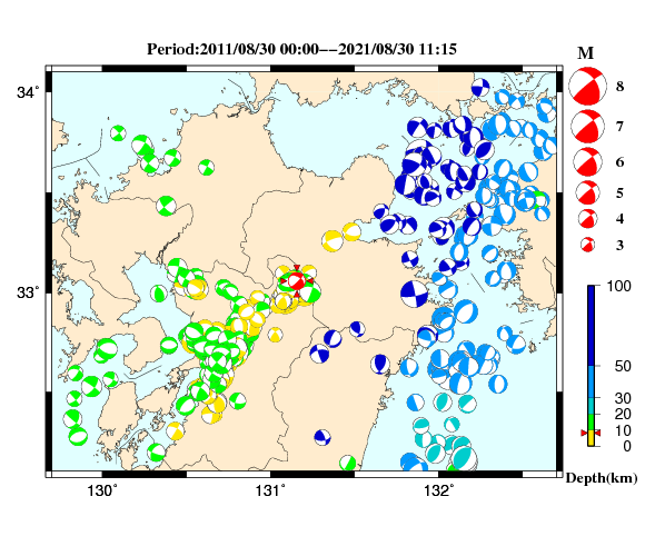 過去に起きた地震の初動発震機構解