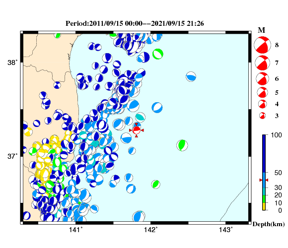 過去に起きた地震の初動発震機構解