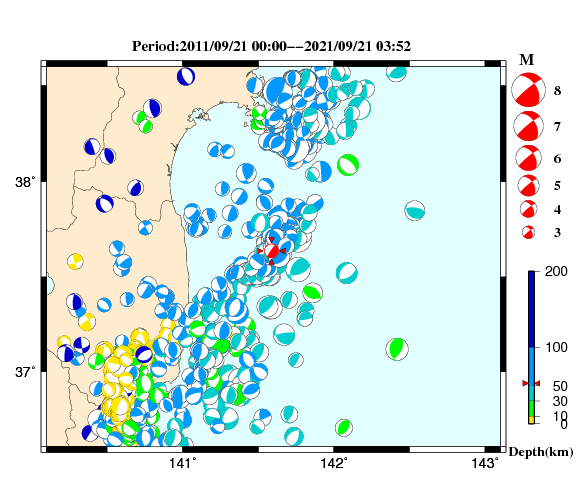 過去に起きた地震の初動発震機構解