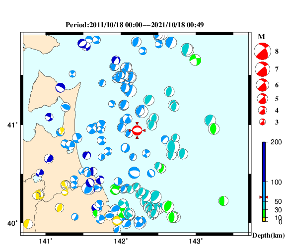 過去に起きた地震の初動発震機構解