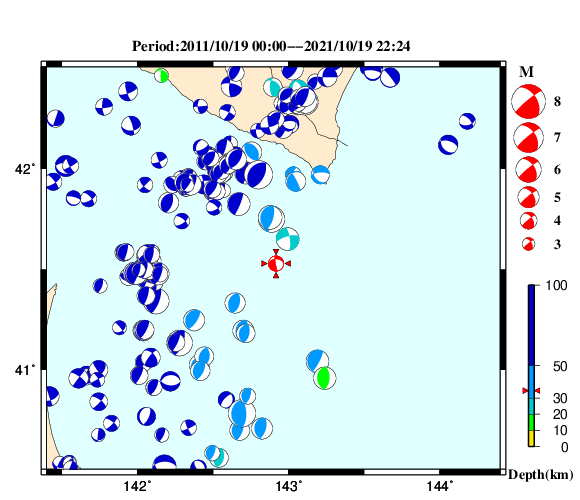過去に起きた地震の初動発震機構解