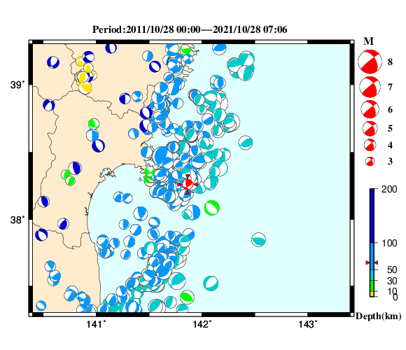 過去に起きた地震の初動発震機構解