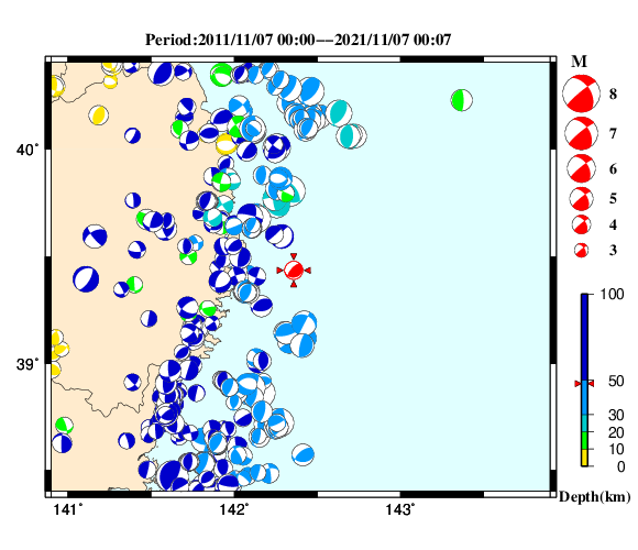 過去に起きた地震の初動発震機構解