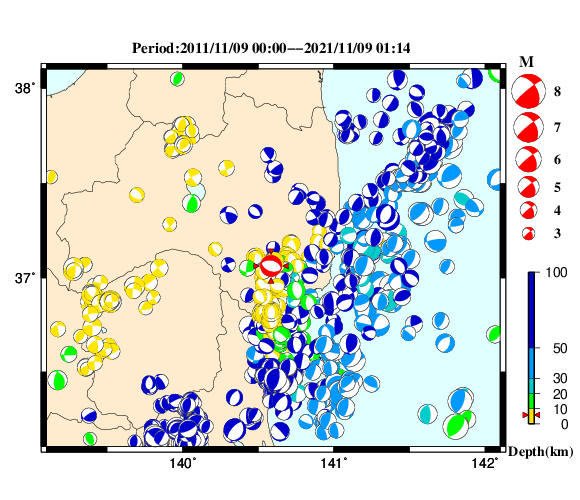 過去に起きた地震の初動発震機構解