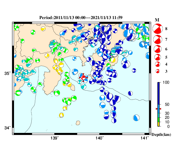 過去に起きた地震の初動発震機構解