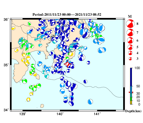 過去に起きた地震の初動発震機構解