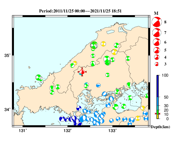 過去に起きた地震の初動発震機構解
