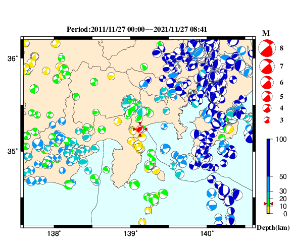 過去に起きた地震の初動発震機構解