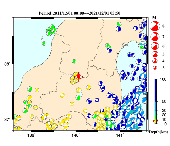 過去に起きた地震の初動発震機構解