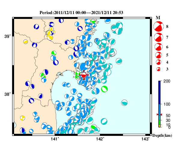 過去に起きた地震の初動発震機構解