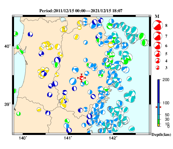 過去に起きた地震の初動発震機構解
