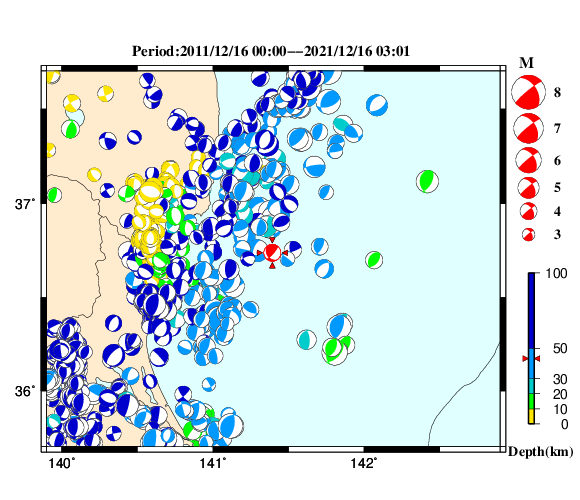 過去に起きた地震の初動発震機構解