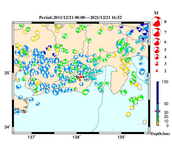過去に起きた地震の初動発震機構解