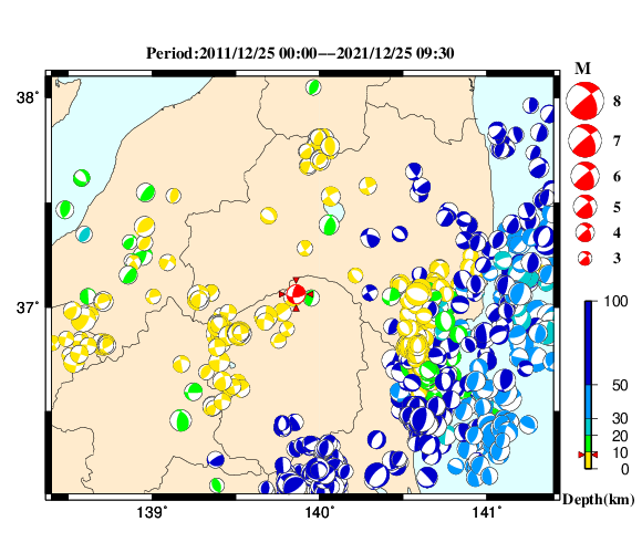 過去に起きた地震の初動発震機構解