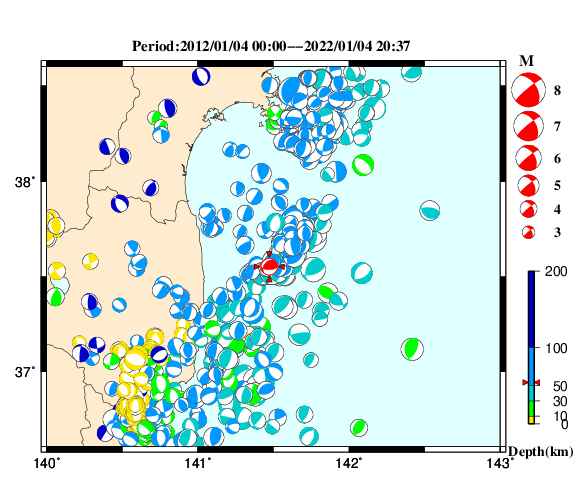 過去に起きた地震の初動発震機構解
