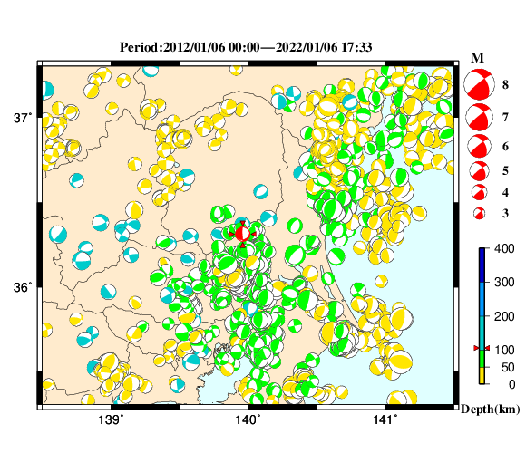 過去に起きた地震の初動発震機構解