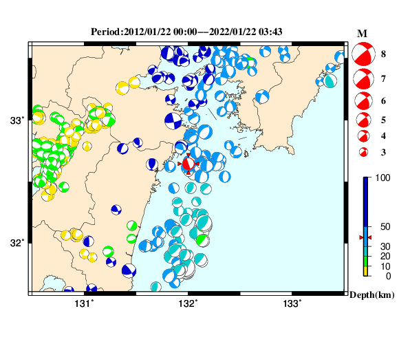 過去に起きた地震の初動発震機構解