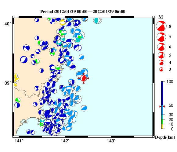 過去に起きた地震の初動発震機構解
