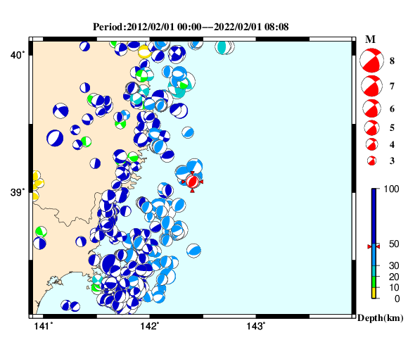 過去に起きた地震の初動発震機構解