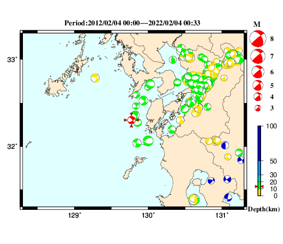 過去に起きた地震の初動発震機構解