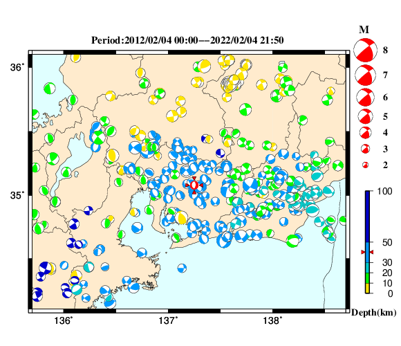 過去に起きた地震の初動発震機構解