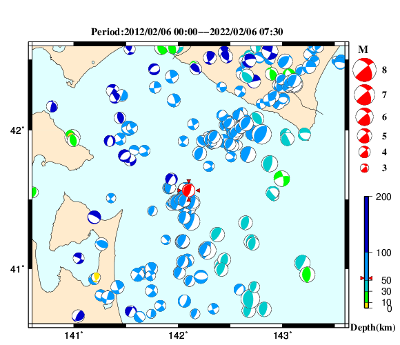 過去に起きた地震の初動発震機構解