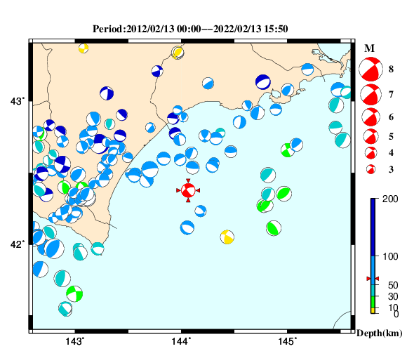 過去に起きた地震の初動発震機構解