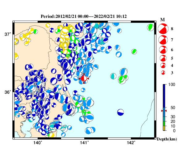 過去に起きた地震の初動発震機構解
