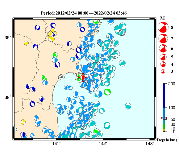 過去に起きた地震の初動発震機構解