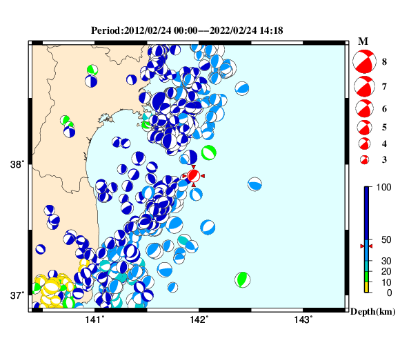 過去に起きた地震の初動発震機構解