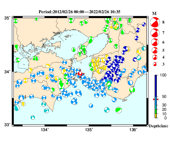 過去に起きた地震の初動発震機構解