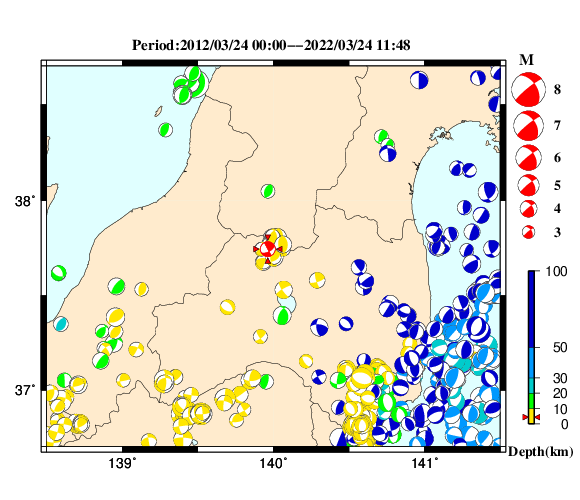 過去に起きた地震の初動発震機構解