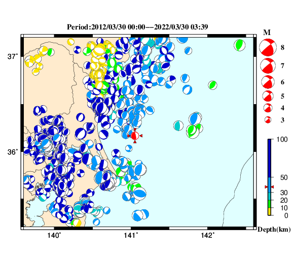 過去に起きた地震の初動発震機構解