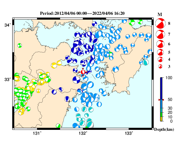 過去に起きた地震の初動発震機構解
