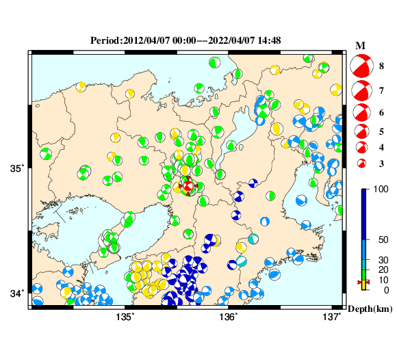 過去に起きた地震の初動発震機構解