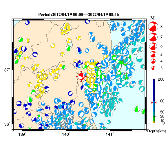 過去に起きた地震の初動発震機構解