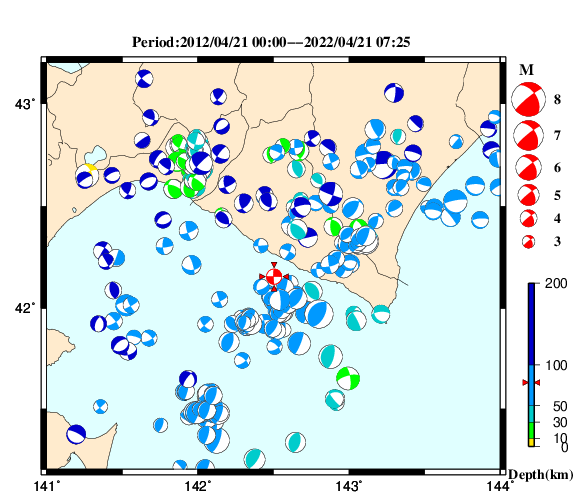 過去に起きた地震の初動発震機構解