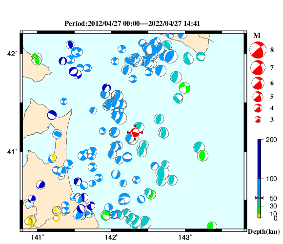 過去に起きた地震の初動発震機構解