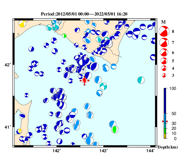 過去に起きた地震の初動発震機構解