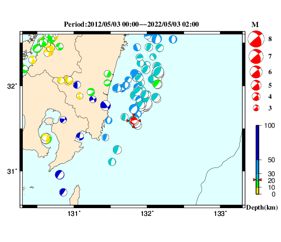 過去に起きた地震の初動発震機構解