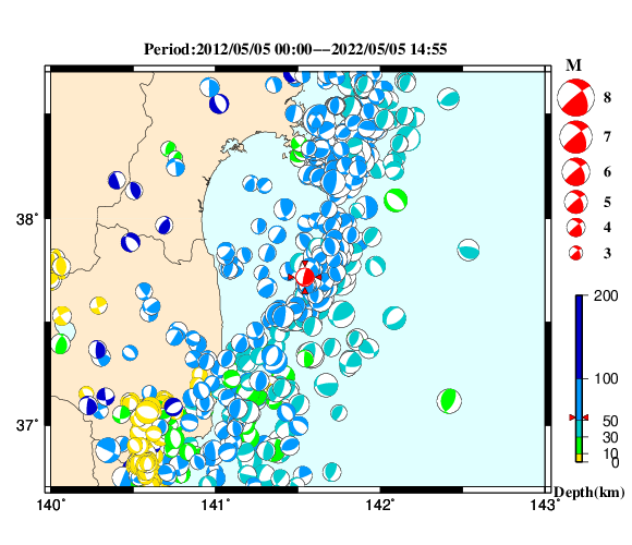 過去に起きた地震の初動発震機構解