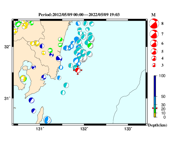 過去に起きた地震の初動発震機構解